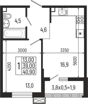 1-комнатная квартира